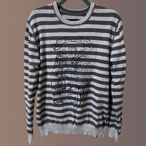 Calvin Klein Black and Gray Striped Crewneck Sweater